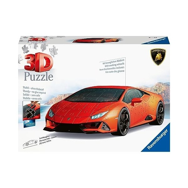 Ravensburger - Puzzle 3D Véhicules - Lamborghini Huracan Evo Edition orange avec grille de construction - A partir de 8 ans -