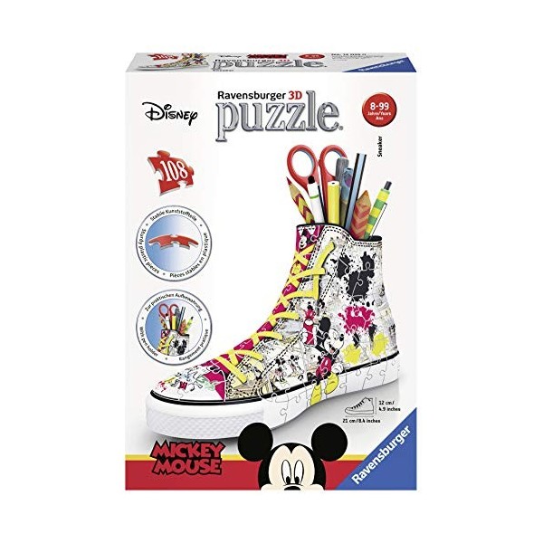 Ravensburger - Puzzle 3D Sneaker - Disney Mickey Mouse - Pot à crayons - A partir de 8 ans - 108 pièces numérotées à assemble