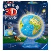 Ravensburger - Puzzle 3D Ball éducatif - Globe terrestre illuminé - A partir de 6 ans - 180 pièces numérotées à assembler san