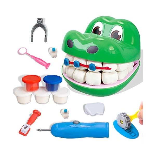 Crelloci Ensemble doutils de dentiste et demporte-pièces en forme de crocodile pour tout-petits âgés de 3, 4, 5 ans
