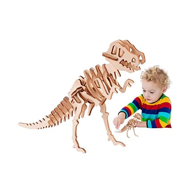 Dinosaures 3D - Puzzle Dinosaure Animal Simulation en Bois 3D - Puzzles éducatifs Casse-tête danimaux, Jouet modèle Bricolag