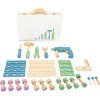 Small Foot 11505 Boîte à Outils scandinave, en Bois, Set de vis, 32 pièces Jouets, Multicolore