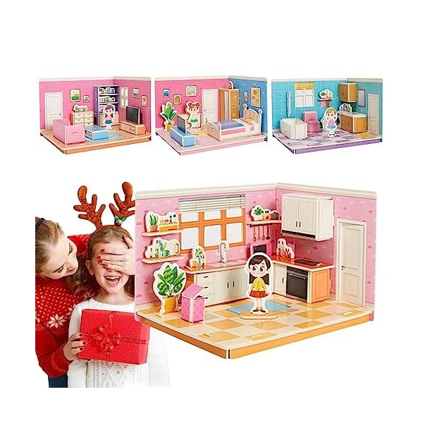 Youpo Salle stéréo 3D | 4pcs Puzzle 3D Stéréo Papier Chambre,Jouets éducatifs sûrs Puzzle, Puzzle décoratif pièce créative po