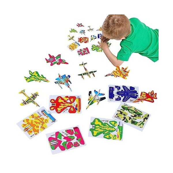 Maodom Puzzle davion 3D - Dinosaures en Mousse 3D Jouet Assembler Jouet,Lot 10 Jouets éducatifs pour la Nuit en Famille, Kit