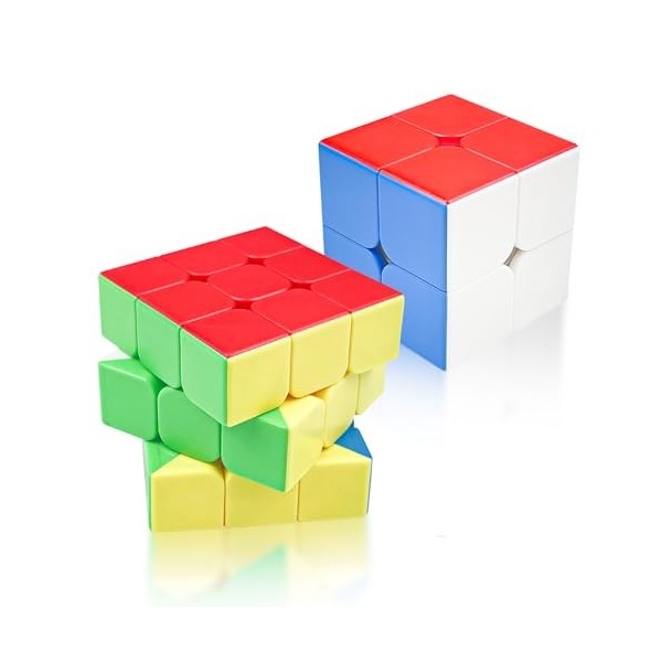 Fousenuk Speed Cube 3x3 + 2x2, Cube Magique sans Autocollant, Facil
