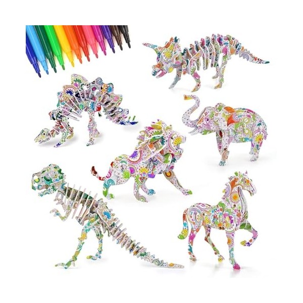 Puzzle 3D à colorier et à construire avec 4 animaux - Favorise lart et lartisanat pour filles et garçons 6 7 8 9 10 11 12 a