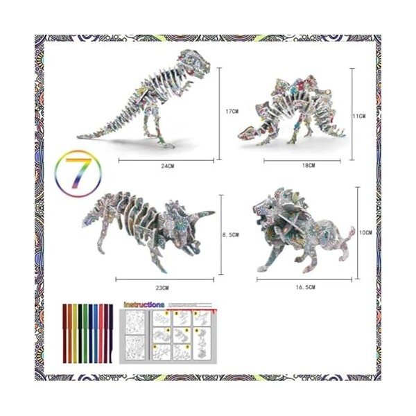 Puzzle 3D à colorier et à construire avec 4 animaux - Favorise lart et lartisanat pour filles et garçons 6 7 8 9 10 11 12 a