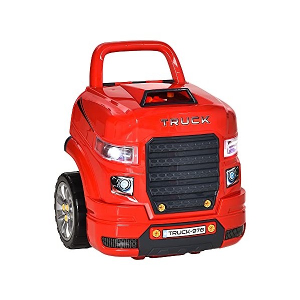 HOMCOM Camion mécano 2 en 1 - Jouet Bricolage Enfant - Jeu dimitation mécanicien - Nombreux Accessoires Total de 61 pièces -