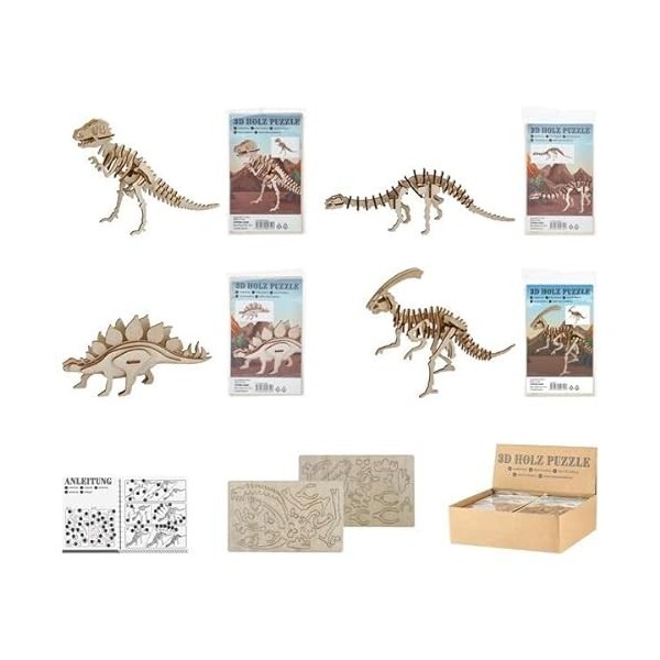 Magnifique lot de 4 puzzles en bois 3D - Motif dinosaures