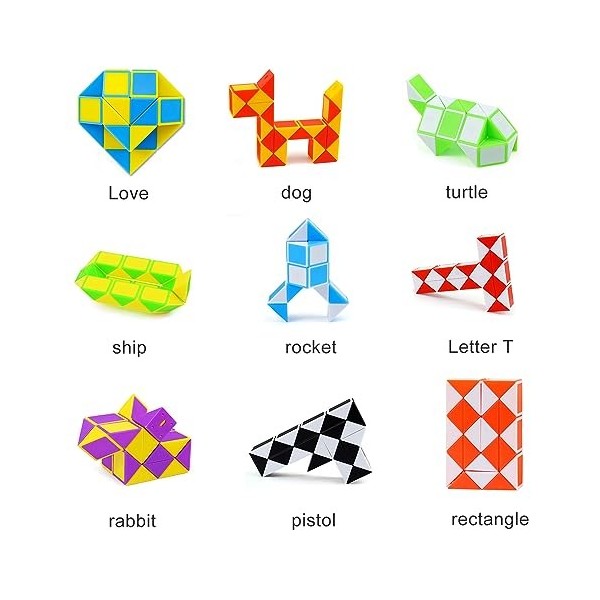 Nutabevr 12 Pièces avec 24 Blocs Serpent Magique Snake Puzzle,Twist Puzzle,Cadeau invité Anniversaire pour Enfant,Casse Tete 