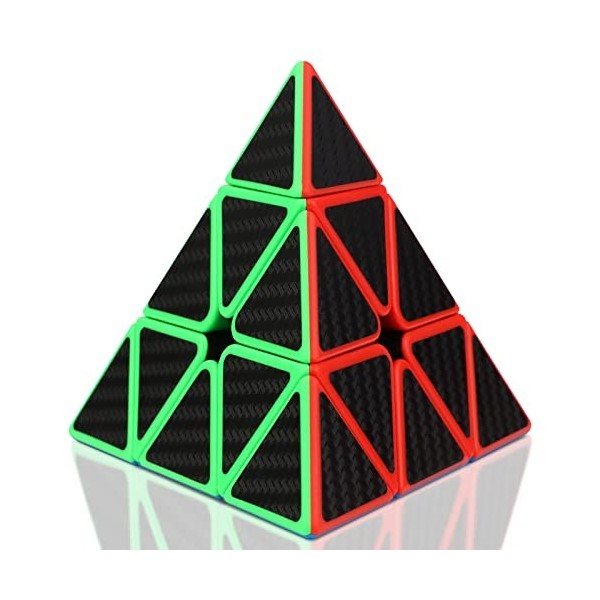 JOPHEK Pyramide Cube, 3x3 Speed Cube Pyraminx Cube Magique Cube Autocollant sur Noir, Pyramide Puzzle Magic Cube