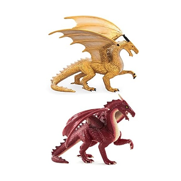 MOJO Lot de 2 Figurines Animaux mythologiques et Dragons de Luxe I Comprend: 1 Dragon dor et 1 Dragon Rouge 