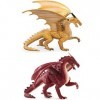 MOJO Lot de 2 Figurines Animaux mythologiques et Dragons de Luxe I Comprend: 1 Dragon dor et 1 Dragon Rouge 