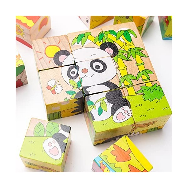 OFKPO Animal Forest Cube Bois Bloquer Puzzles, Puzzle de Développement Jouets Educatifs de Puzzle Bois Puzzle 3D Multicolore