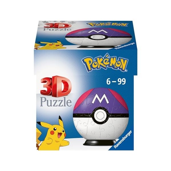 Ravensburger - Puzzle 3D Ball - Master Ball Pokémon - A partir de 6 ans - 54 pièces numérotées à assembler sans colle - A col