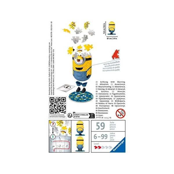 Ravensburger - Puzzle 3D forme 54 p - Minions 2 - 54 pièces numérotées à assembler sans colle - Support et accessoires de fin