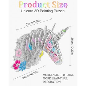 TIDEVAN Puzzle 3D Licornes Puzzle 3D Bricolage Kits Puzzle à Colorier 3D Loisirs Créatifs avec 10 Stylos de Couleur Kit Brico