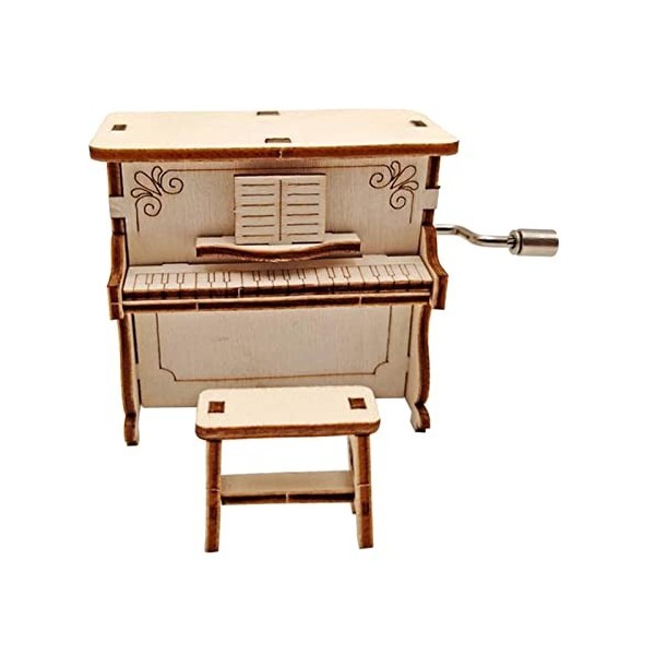 MagiDeal Bricolage Jouet Piano Boîte à Musique, Boîte à Musique Gravée à Manivelle, 3D Puzzle en Bois STEM Building Kits de B