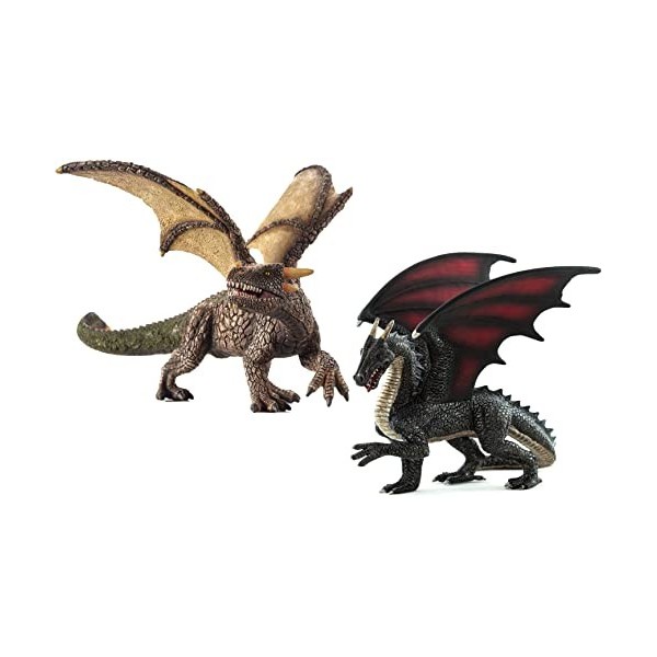 MOJO Lot de 2 Figurines Mythologiques et Dragons, Taille Deluxe I Comprend: 1 Dragon en Acier et 1 Dragon de Terre 