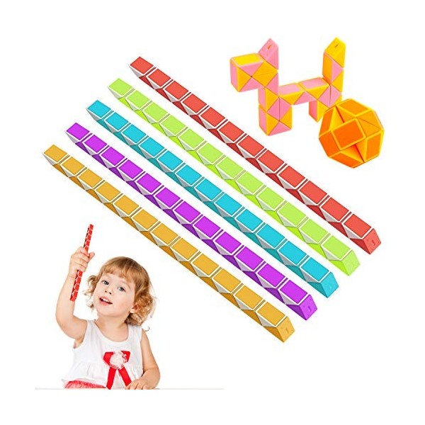 Sinwind Lot de 12 petits cadeaux danniversaire pour enfants, 24 blocs de dés magiques, serpent de puzzle 3D, mini cadeaux d