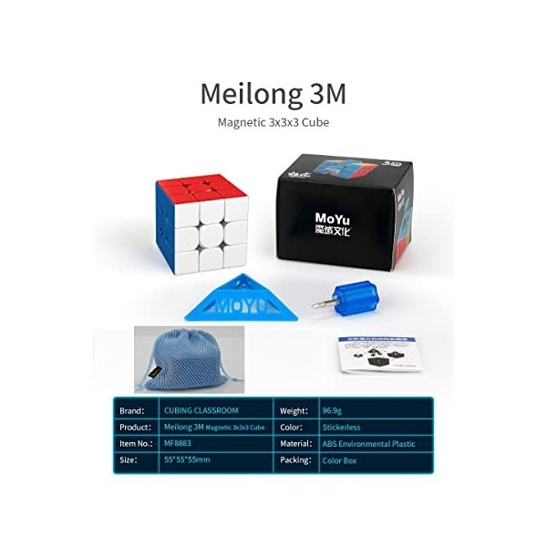 FunnyGoo MoYu MFJS Mofang jiaoshi Cubing Classroom Meilong 3 M 3x3 Magic Puzzle Cube MeiLong 3M Cube 3 Couches sans Autocolla