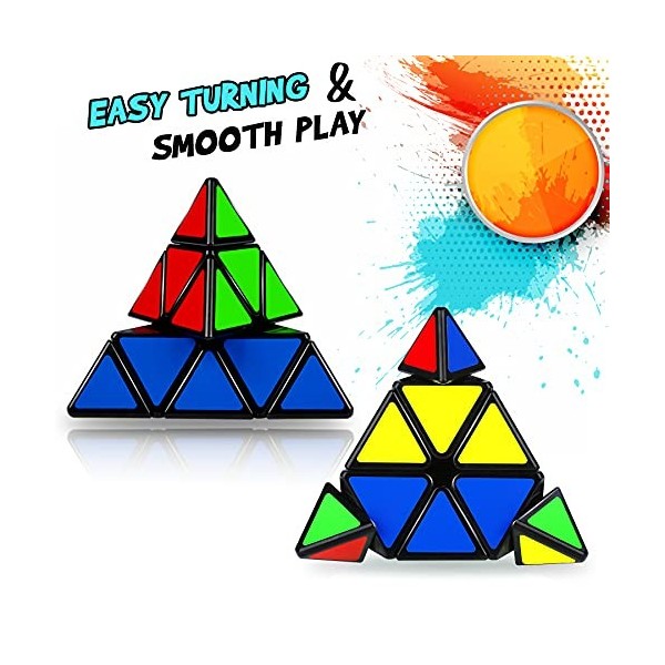 JQGO Pyraminx Cube Triangle Cube, 3x3 Triangle Pyramid Magic Cube Magique Cubo avec Autocollant de PVC pour Enfants et Adulte