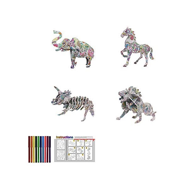 Uposao Puzzle 3D De Colorier Ensemble, DIY Arts Crafts Animal Puzzle Kit, Jeu De Puzzle De Peinture 3D avec 12 Marquer des St