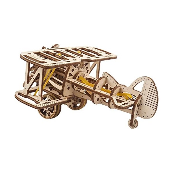 UGEARS Mini-Biplan Puzzle 3D Bois - Maquette Mecanique en Bois a Construire - DIY Puzzle Jouet davion - Casse-tête Ensemble 