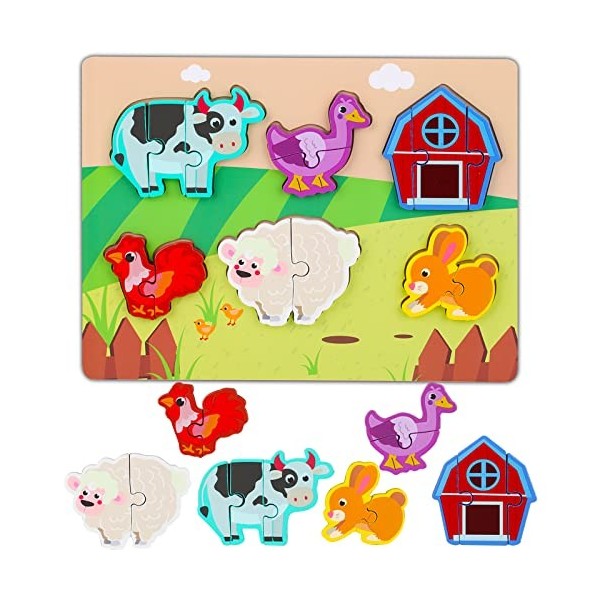 Puzzles en Bois Enfant, Jouet Bébé 3D Puzzles, Puzzles Animaux de la Forêt, Jouet Montessori Animaux 3D Puzzles, Puzzles Anim