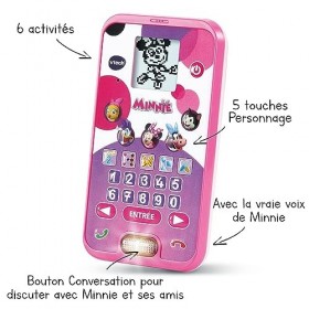 VTech - Disney, Le Smartphone Éducatif de Minnie, Téléphone Enfant avec Écran Rétroéclairé et Touches Tactiles, Jouet Interac
