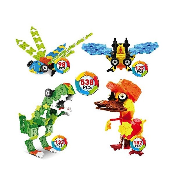 Blocs Plats T-Rex, Dinosaure, Luciole, Abeille, Canard, etc. Bâtiment de Puzzle en 3D Figures Niveau 2. Collectez Les Tous