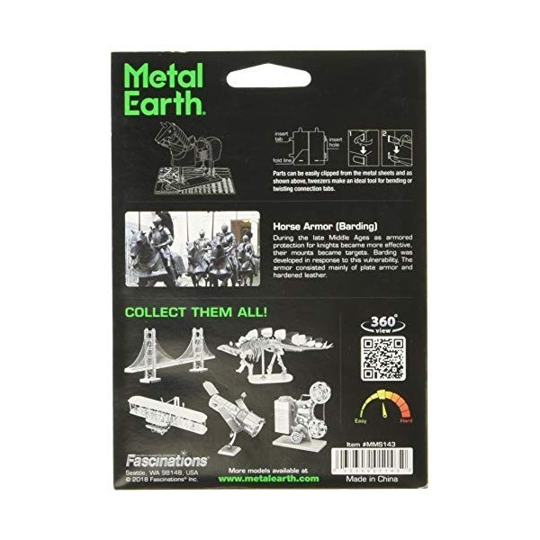 Metal Earth Puzzle 3D Armure de Cheval - Puzzle en métal darmatures pour adultes Niveau modéré de 8,89 x 2,29 x 9,65 cm