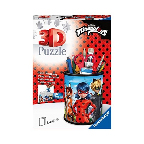 Ravensburger - Puzzle 3D Pot à Crayons - Miraculous Lady Bug - A partir de 6 ans - 54 pièces numérotées à assembler sans coll