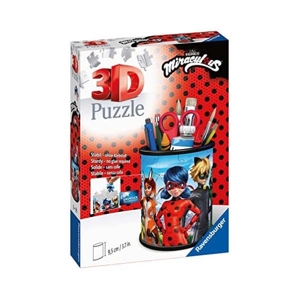 Ravensburger - Puzzle 3D Pot à Crayons - Miraculous Lady Bug - A partir de 6 ans - 54 pièces numérotées à assembler sans coll