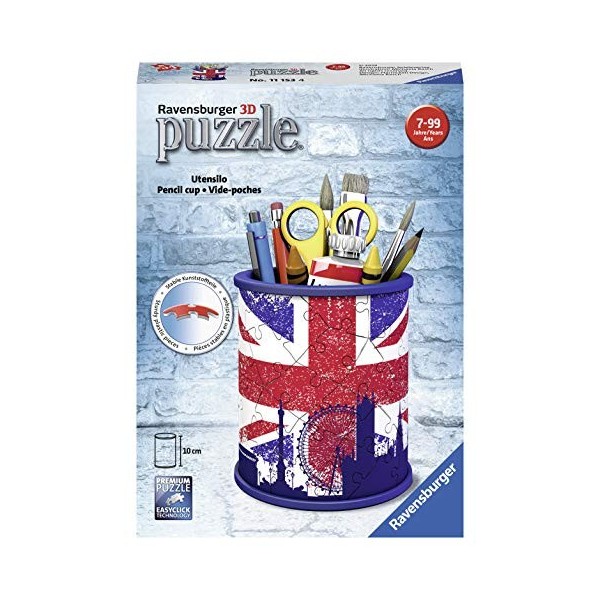 Ravensburger - Puzzle 3D Pot à Crayons - Union Jack - A partir de 6 ans - 54 pièces numérotées à assembler sans colle - Acces