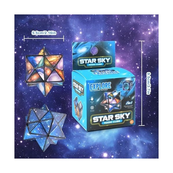 2 en 1 Cube Magique Étoile, Magic Star Cube, 3D Puzzle Cube, Cube 3D Infini, Cube Transformant Jouet Anti-Stress, Cube de Vit