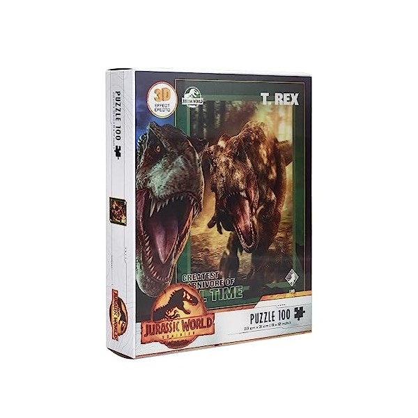 SD TOYS- Dinosaurio Effet 3D Poster T-Rex Jurassic World-Puzzle 100 pièces-SDTUNI25575-Multicolore-Taille Unique, SDTUNI25575