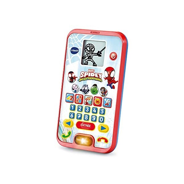 VTech - Le Smartphone Éducatif de Spidey, Jouet Téléphone Interactif - 3/7 Ans, 1 jeu électronique- Version FR, Enfant