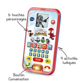 VTech - Le Smartphone Éducatif de Spidey, Jouet Téléphone Interactif - 3/7 Ans, 1 jeu électronique- Version FR, Enfant