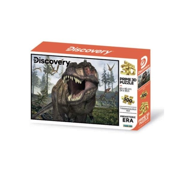 Grandi Giochi- Trex Discovery Tirannosaurus Rex Puzzle lenticulaire Horizontal avec 500 pièces incluses et Emballage avec Eff