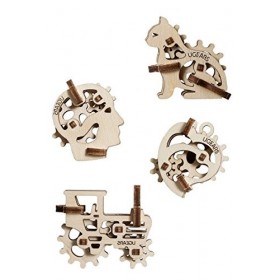 UGEARS U-Fidgets - Bibelots de casse-tête mécaniques - Ensemble de 4 modèles - Casse-tête 3D anti-stress - Kit dauto-assembl
