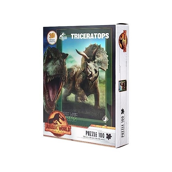 SD TOYS- Dinosaurio Effet 3D Poster Triceratops Jurassic World-Puzzle 100 pièces-SDTUNI25574-Multicolore-Taille Unique, SDTUN