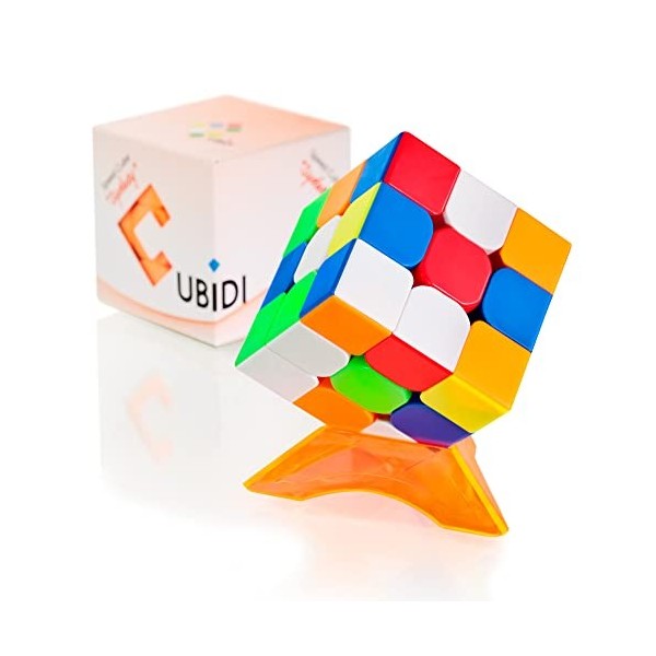 CUBIDI® Cube Magique 3x3 - Type Sydney - sans Autocollant Speedcube de Vitesse avec Caractéristiques de Rotation Optimisées -
