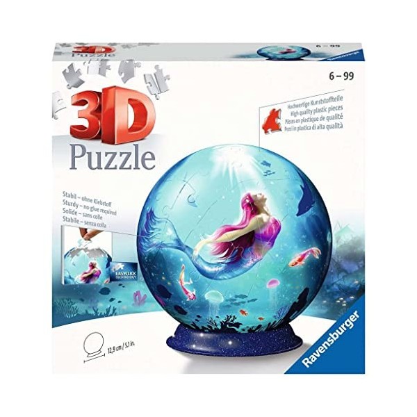 Ravensburger - Puzzle 3D Ball - Les sirènes - A partir de 6 ans - 72 pièces numérotées à assembler sans colle - Support inclu