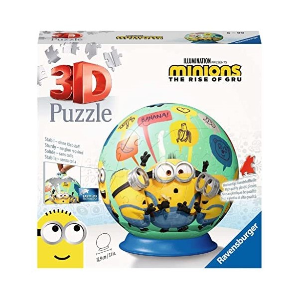Ravensburger - Puzzle 3D Ball - Minions 2 - A partir de 6 ans - 72 pièces numérotées à assembler sans colle - Support inclus 