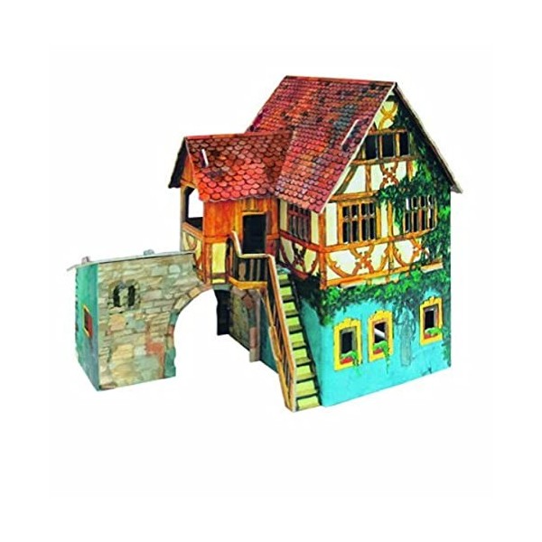 Keranova keranova284 19 x 13 x 17 cm Clever Ville médiévale Papier Maison Puzzle 3D avec Bateau