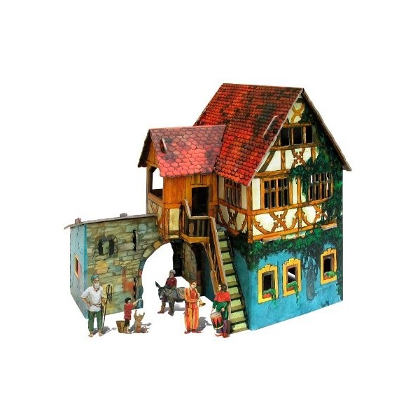 Keranova keranova284 19 x 13 x 17 cm Clever Ville médiévale Papier Maison Puzzle 3D avec Bateau