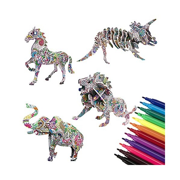 Puzzle à Colorier, Jeu de Puzzle de Peinture 3D avec 12 Stylos de Couleur, Activites Manuelles Loisirs Créatifs Cadeaux pour 