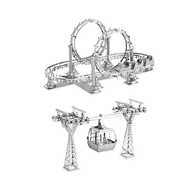 Modèle de métal 3D Montagnes russes + Téléphérique DIY Puzzle 3D en métal modèles découpés au laser Assembler Jouets - F31104