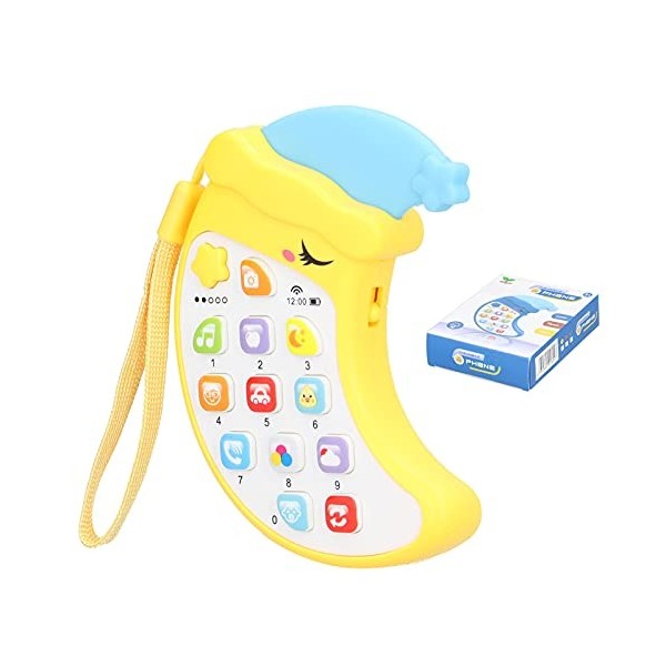 Téléphone Portable Musical Jouet Forme de Lune Apprentissage Éducatif Précoce Téléphone Portable avec Musique Lumière Jouets 